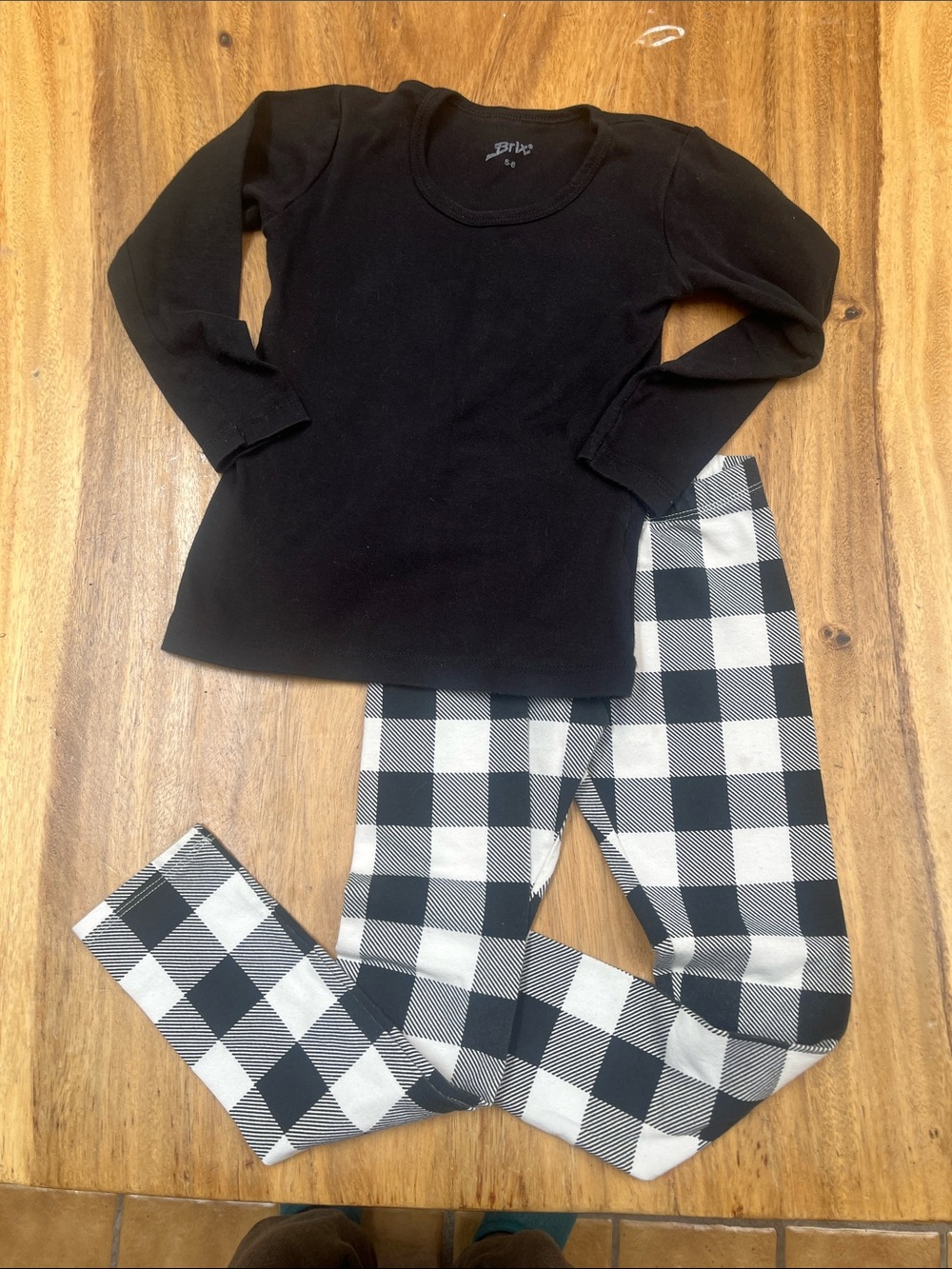 3/$15 Little Punk - Black Long-Sleeve Top with Black & White Plaid Leggings
